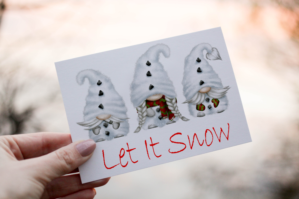 Let It Snow Gnome Christmas Card, Personalized Christmas Card